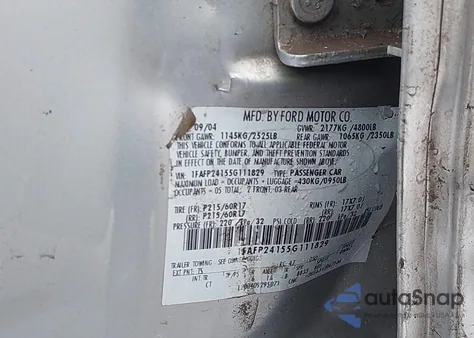 2005 Ford Five Hundred Sel из США, поврежденный, VIN 1FAFP24155G111829